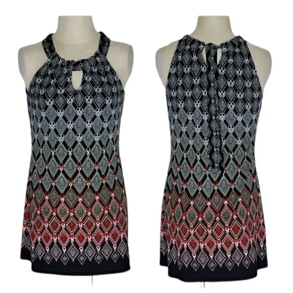 WHBM Tunic Top Mini Dress Size S Sleeveless Geometric Ombre Tie Neck Keyhole - Picture 1 of 11